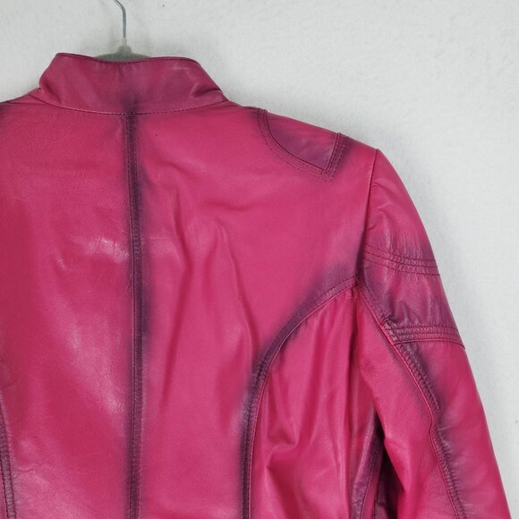 Giorgio Di Mare Jacket Womens Large Pink Fuchsia Leather Yachting Full Zip NEW - Picture 16 of 16
